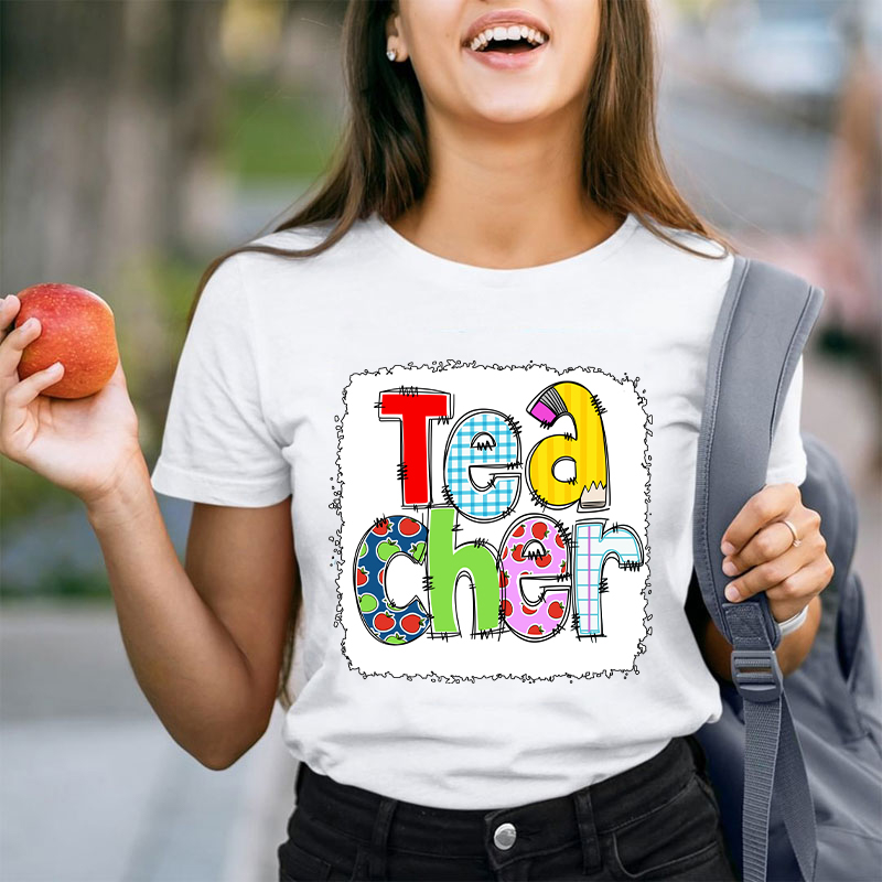 Teacher Letter Pencil Apple Pattern  T-Shirt