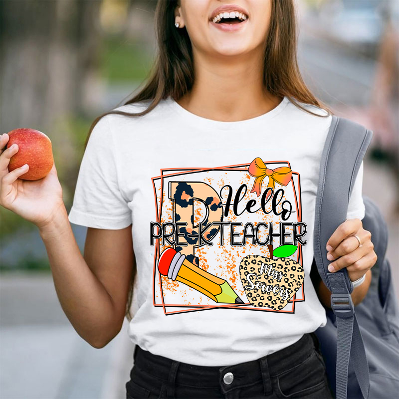 Personalized Name And Grade Hello Teacher T-Shirt