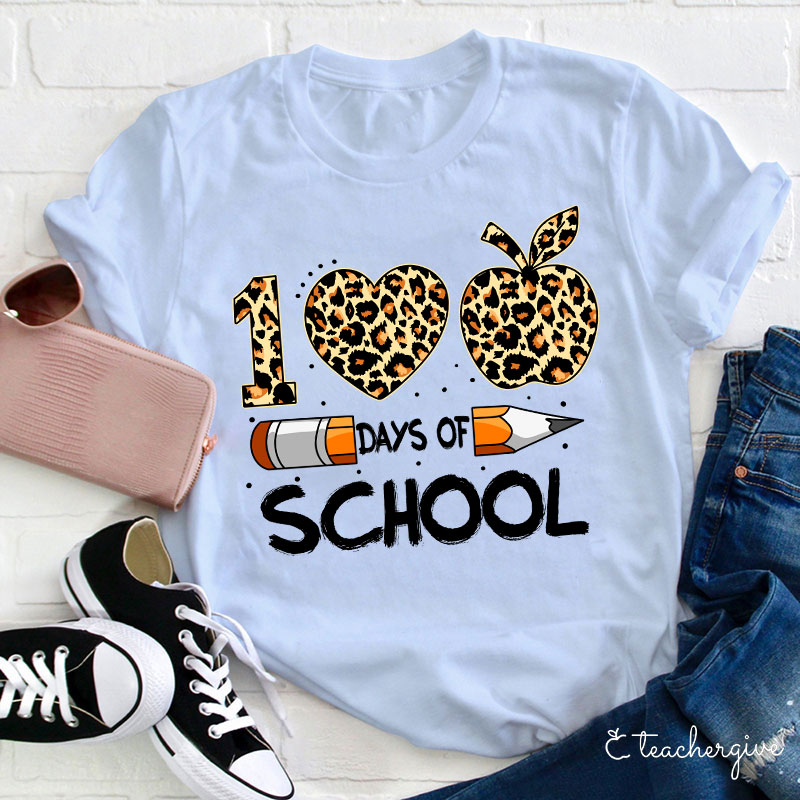 100 Days Of School Leopard Teacher T-Shirt