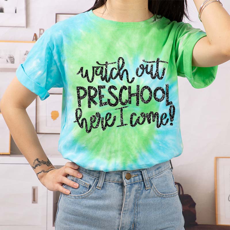 Personalized Watch Out Preschool Here I  Come Teacher Tie-dye T-Shirt