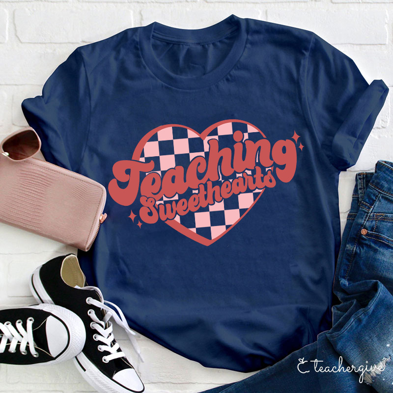 Teaching Sweethearts Checkerboard Grid Heart Teacher T-Shirt