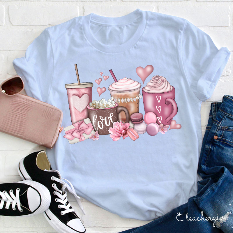 Love Drinks Valentine Teacher T-Shirt