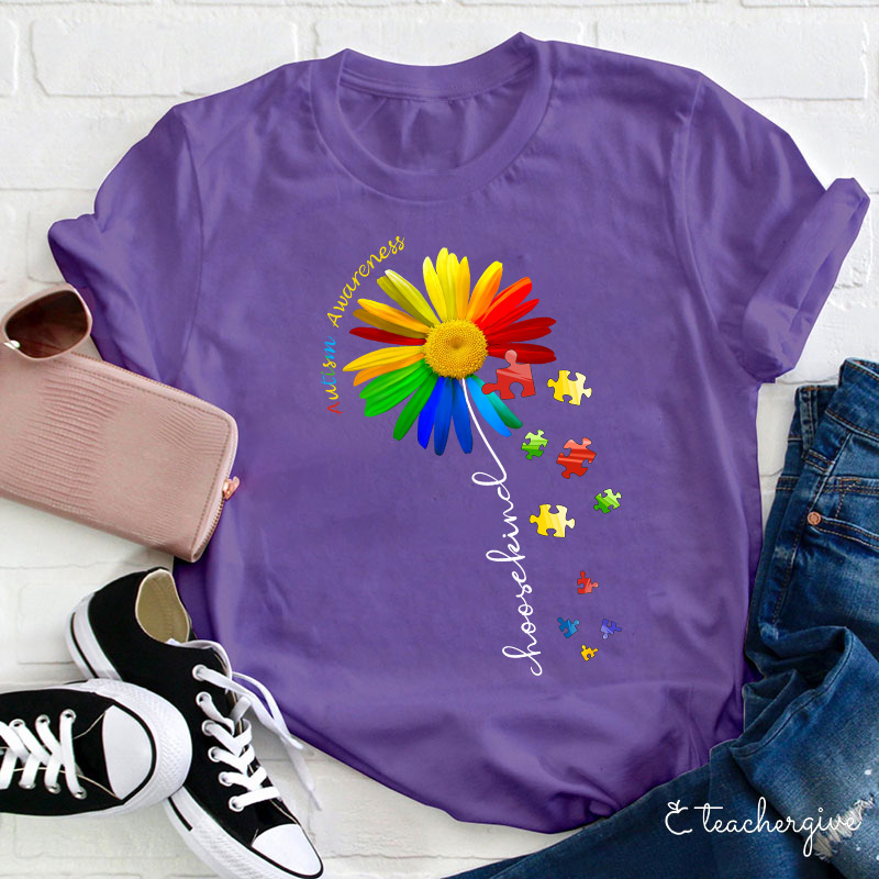 Autism Awareness Choose Kind Colorful Daisy Teacher T-Shirt