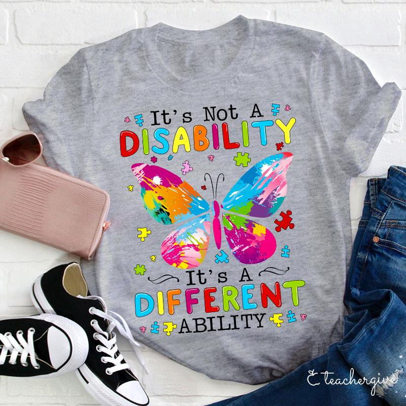 Puzzle Butterfly It's A Different Ability Teacher T-Shirt