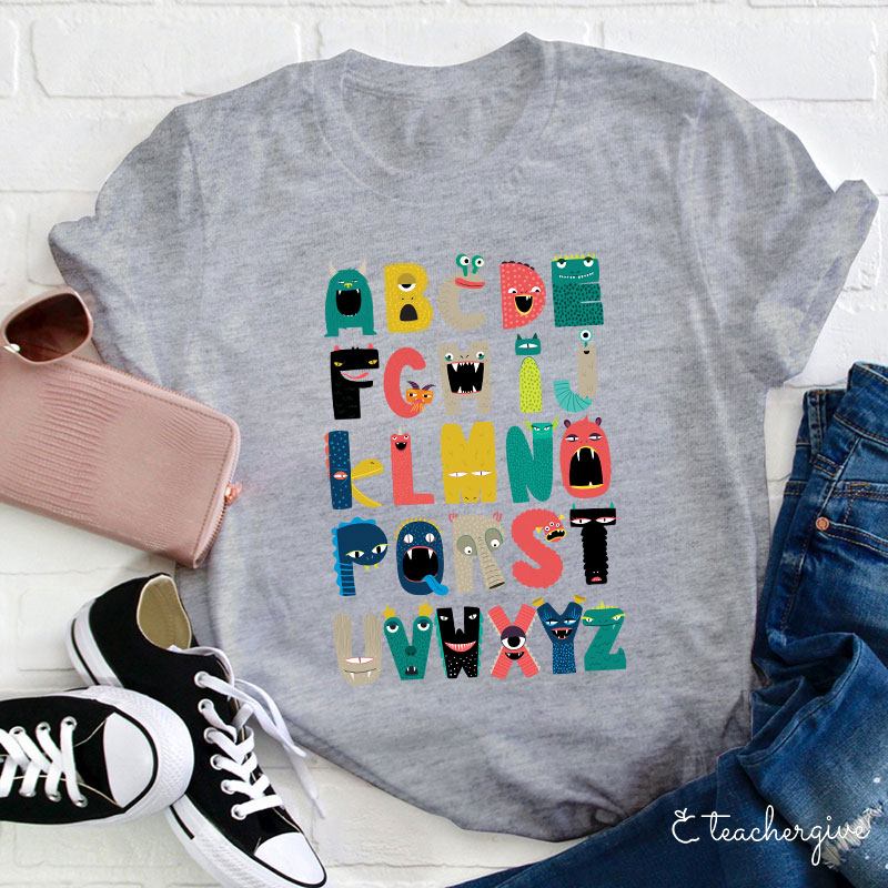 Cartoon Monster Alphabet Teacher T-Shirt