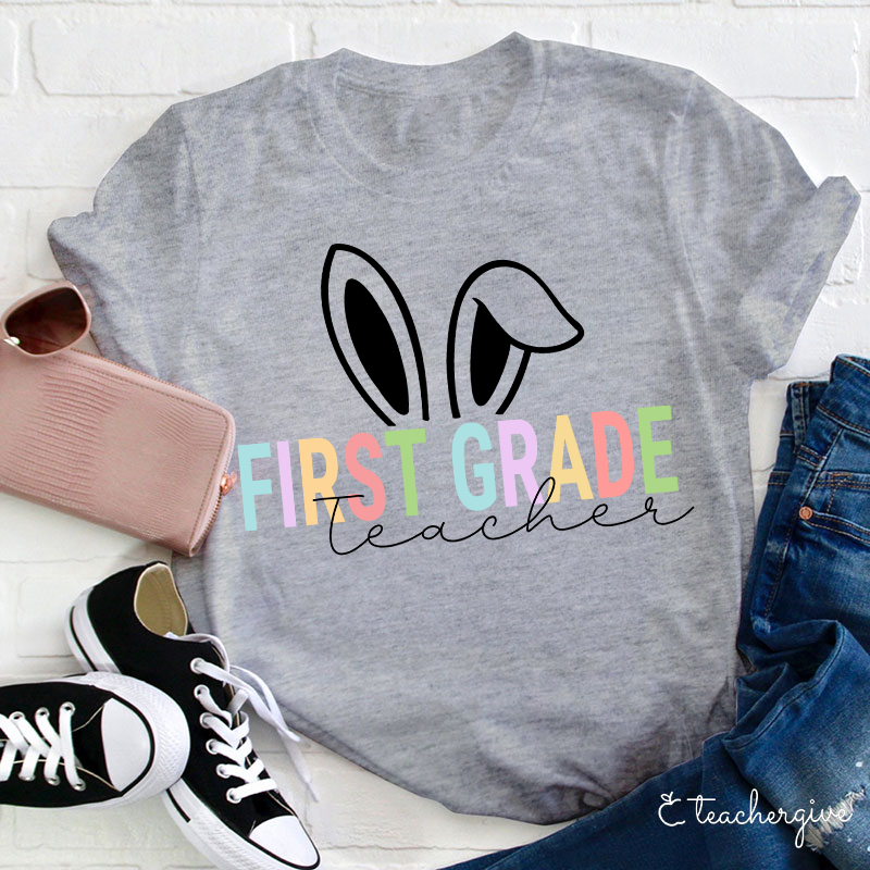 Personalized Grade Bunny Ears Teacher T-Shirt