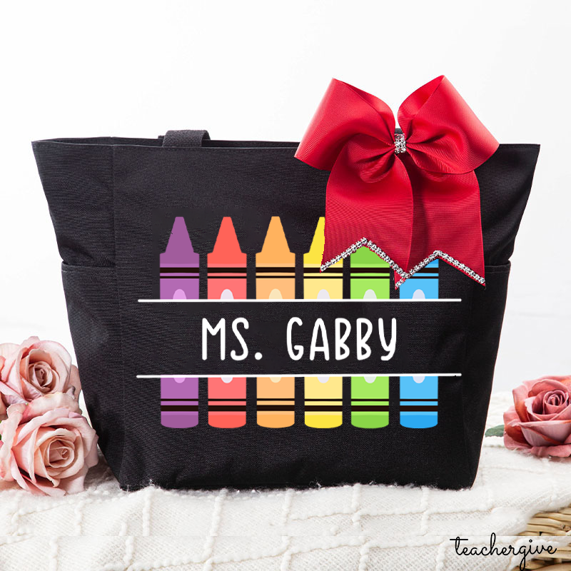 Personalized Name Pencil Teacher Large Tote Bag (free for the bowknot)