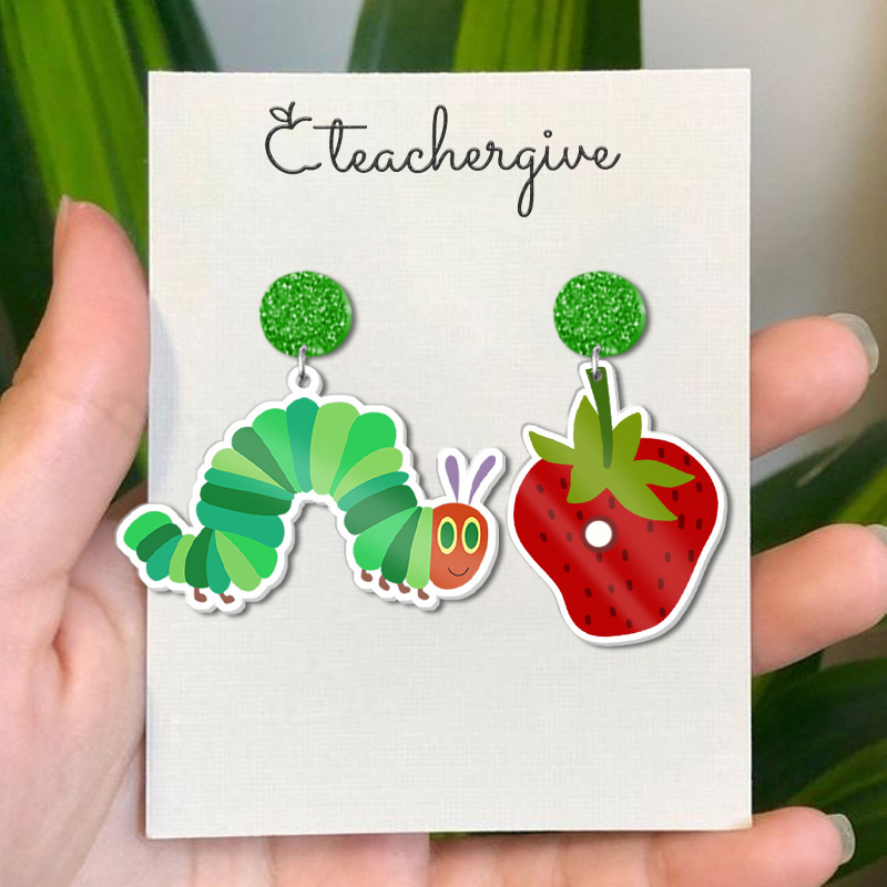 Caterpillar And Strawberry  Acrylic  Earrings