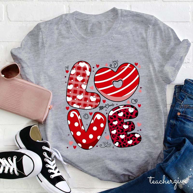 Heart Print Love Teacher T-Shirt