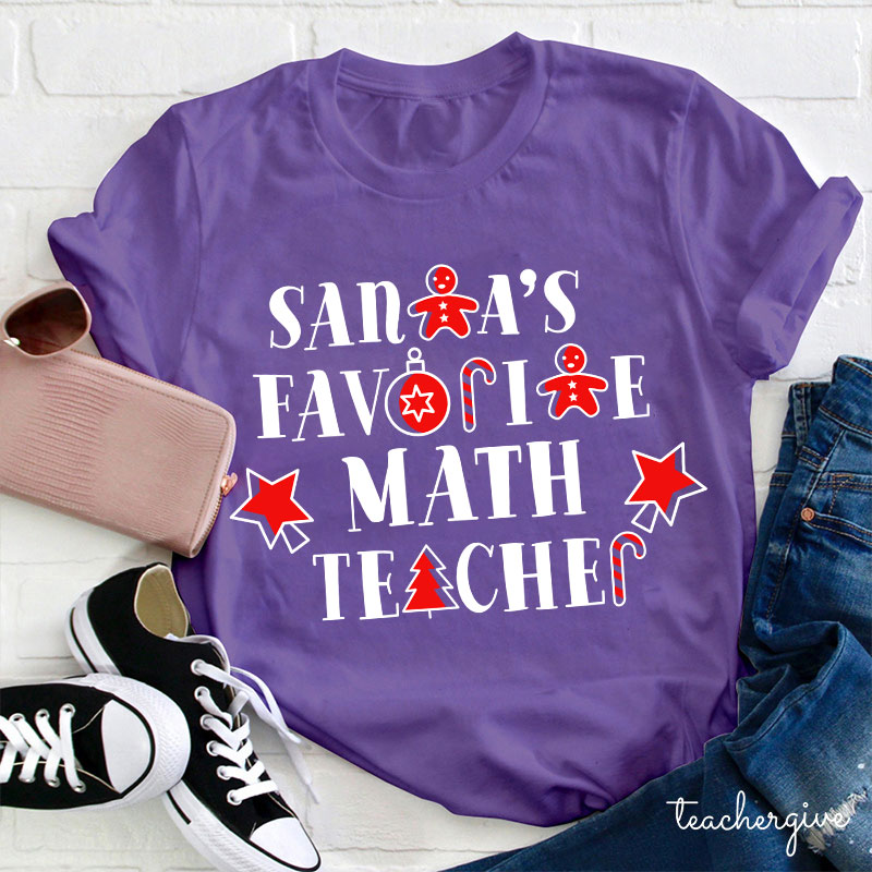 Santa's Favorite Math Teacher Loves Black And Red Teacher T-Shirt