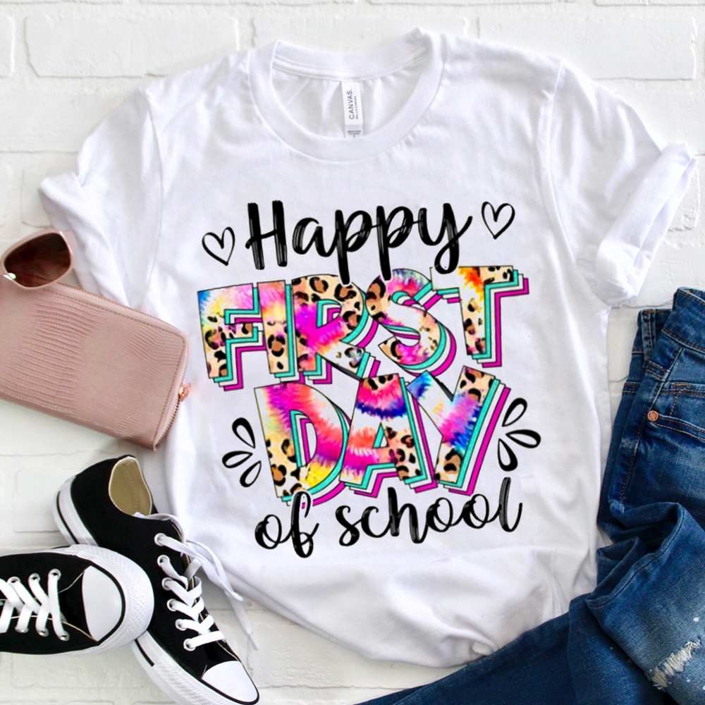 Happy First Day Of school Leopard Print Fireworks   T-Shirt