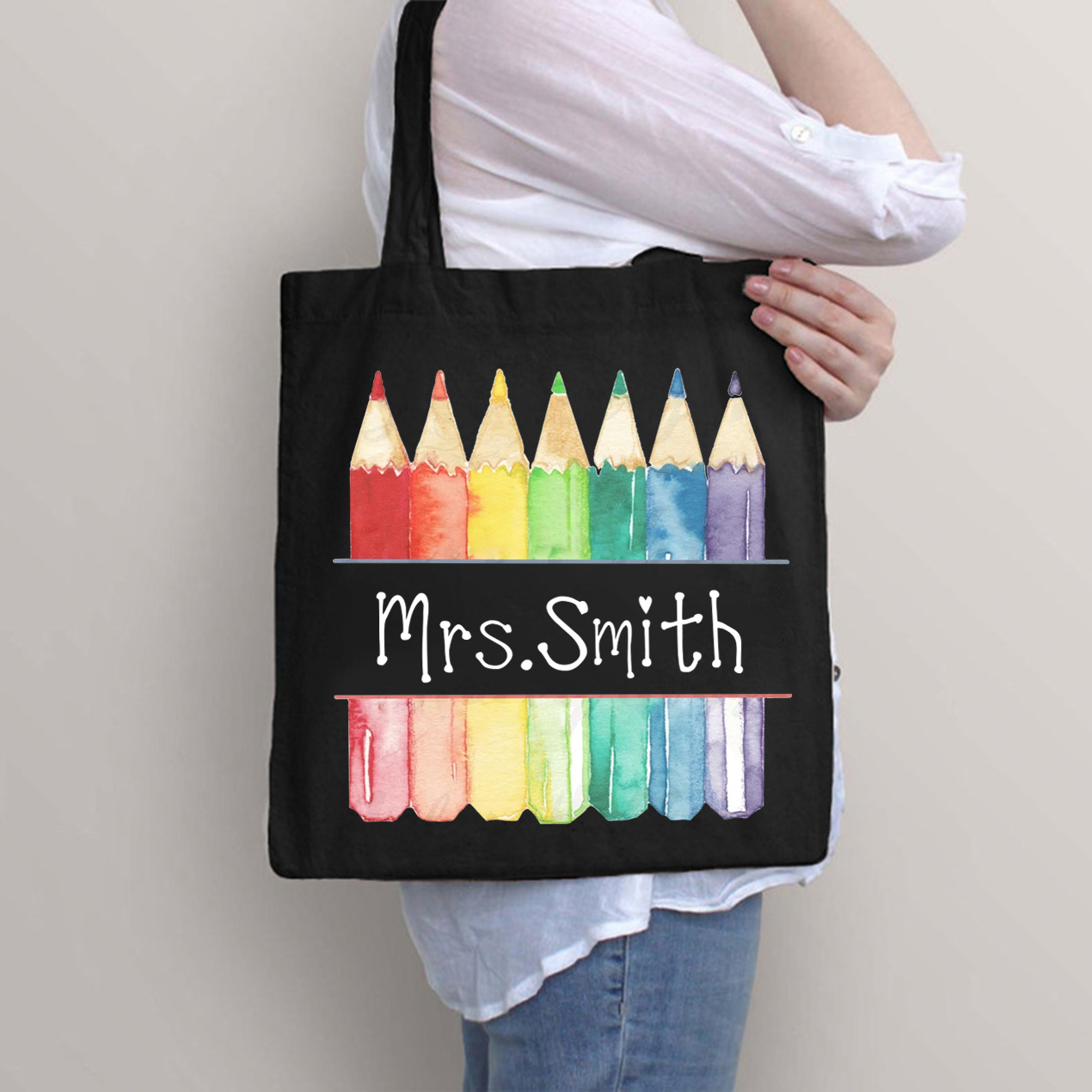 Personalized Teacher Letter Colorful Pencils Tote Bag