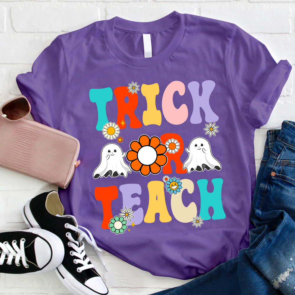 Flower Ghost Halloween Trick Or Teach T-Shirt