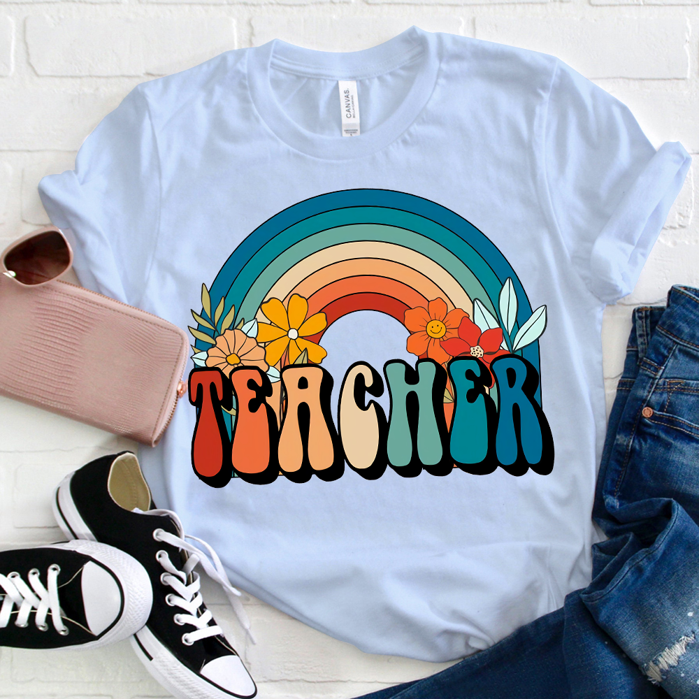  Lovely Flower Rainbow Teacher T-Shirt