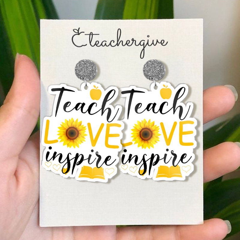 Teach Love Inspire Sunflower  Acrylic  Earrings