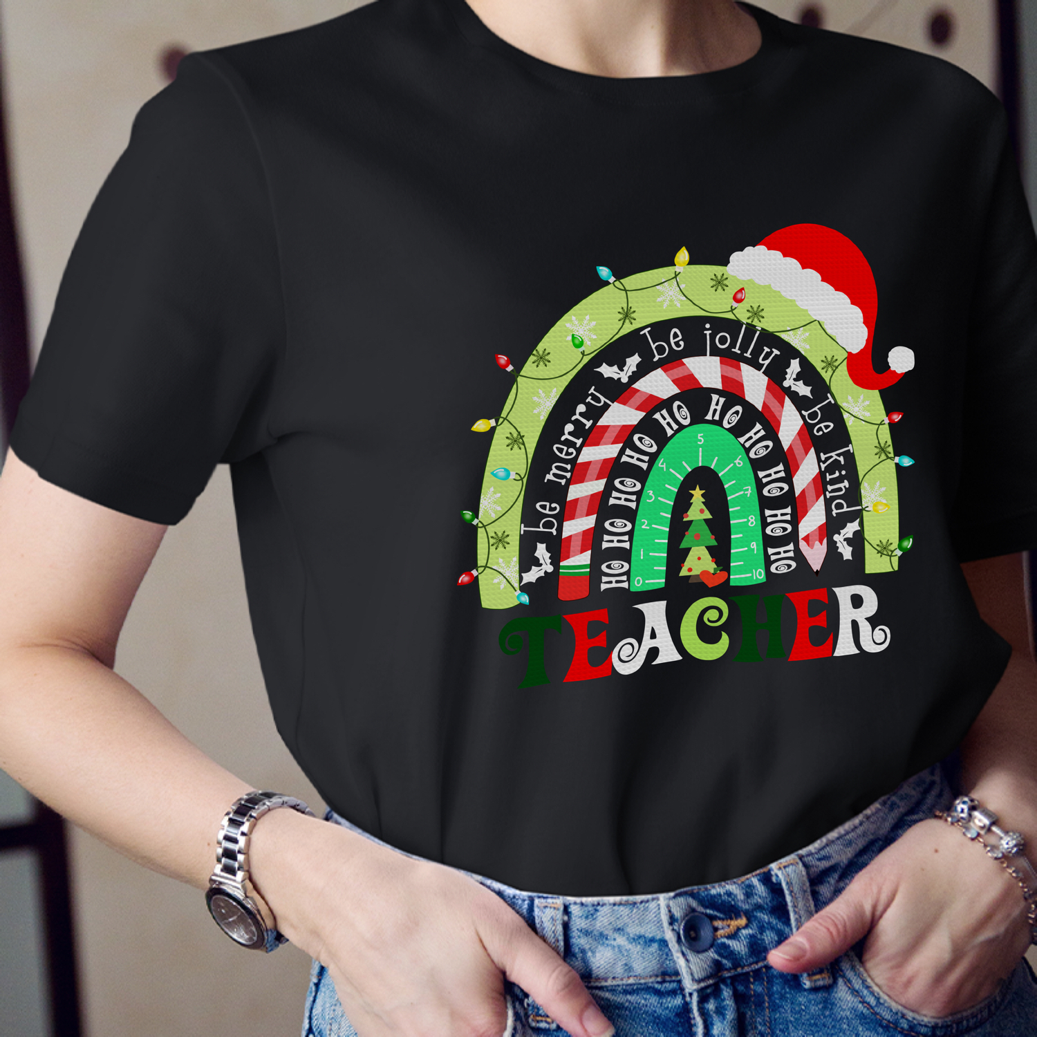 Be Merry Be Jolly Be Kind Teacher T-Shirt