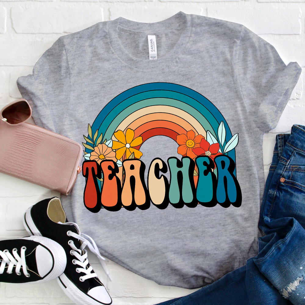  Lovely Flower Rainbow Teacher T-Shirt