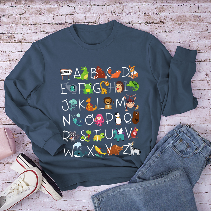 Interesting English Alphabet And Animals Long Sleeve T-Shirt