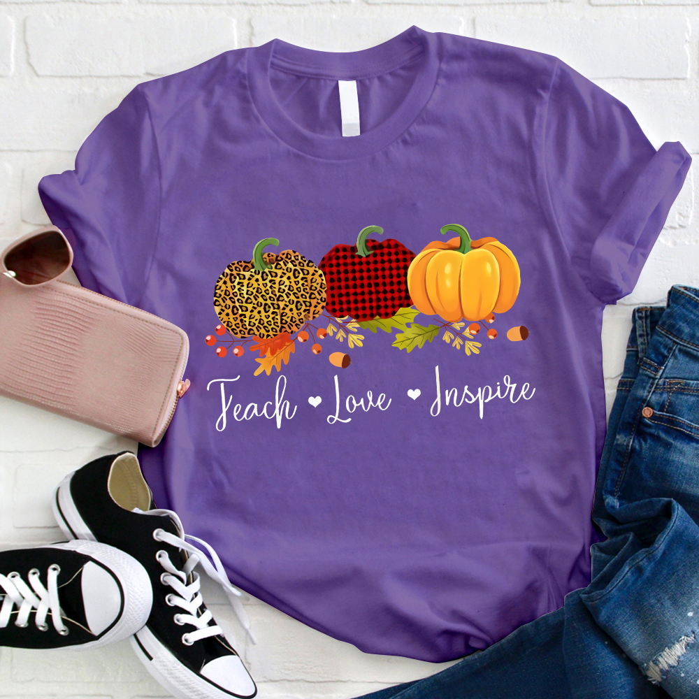 Teach Love Inspire Pumpkin Filbert Teacher T-Shirt