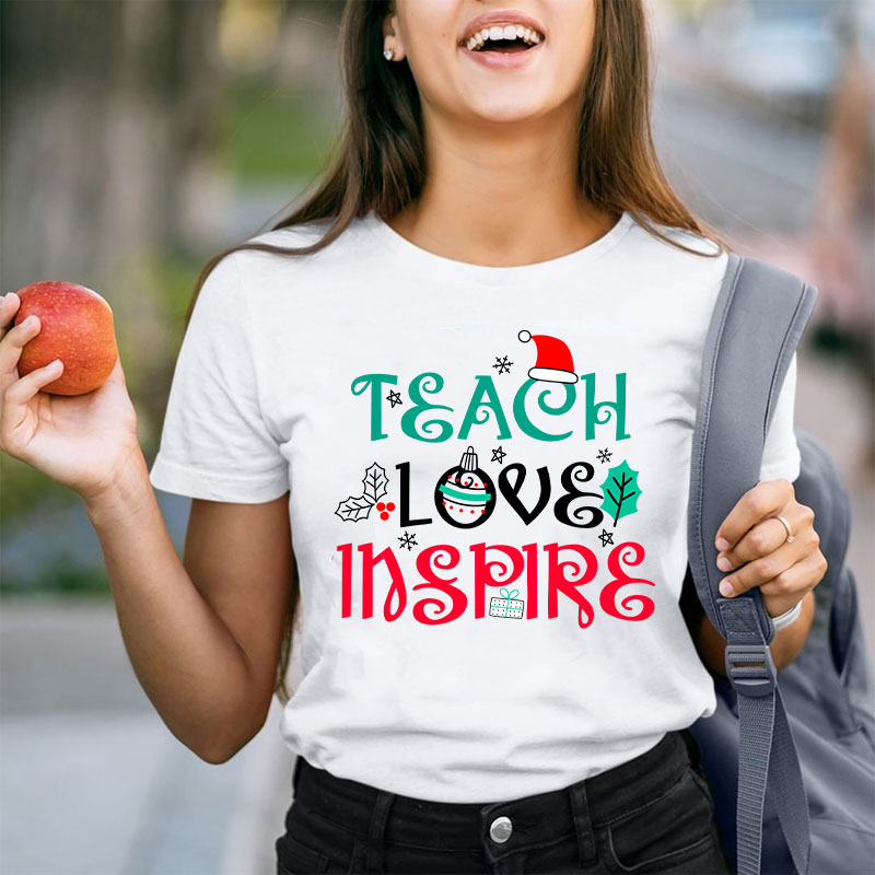 Teach Love Inspire Christmas Vibes Teacher T-Shirt