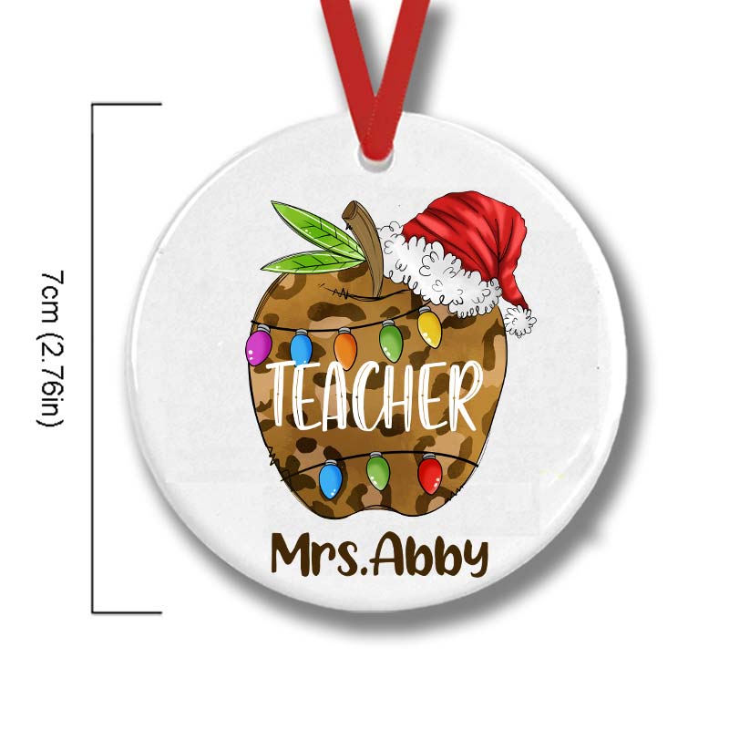 Personalized Christmas Apple Teacher Ceramic Christmas Ornament