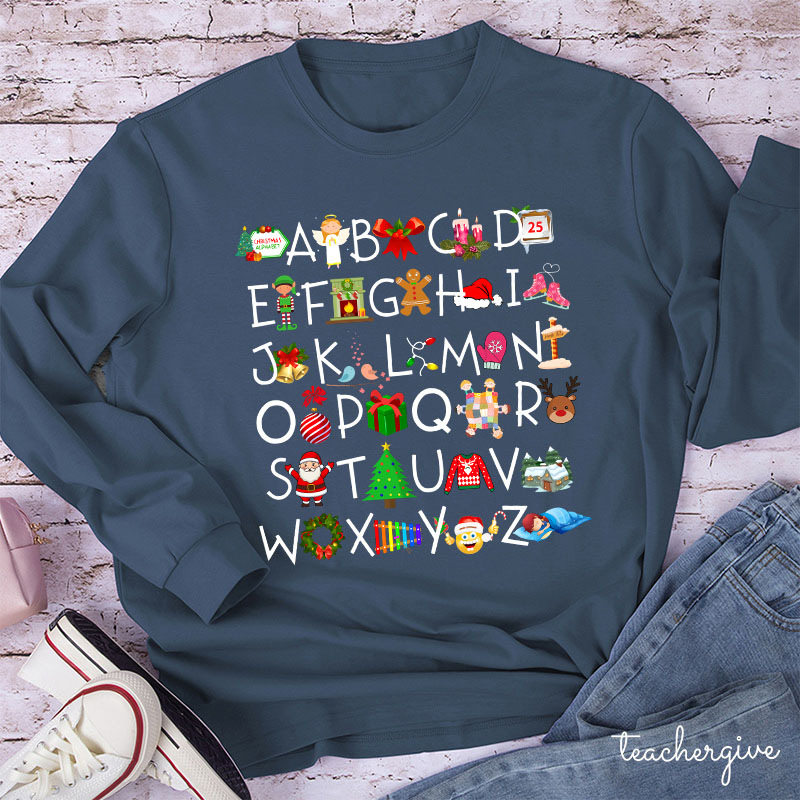 Christmas Elements Alphabet Teacher Long Sleeve T-Shirt