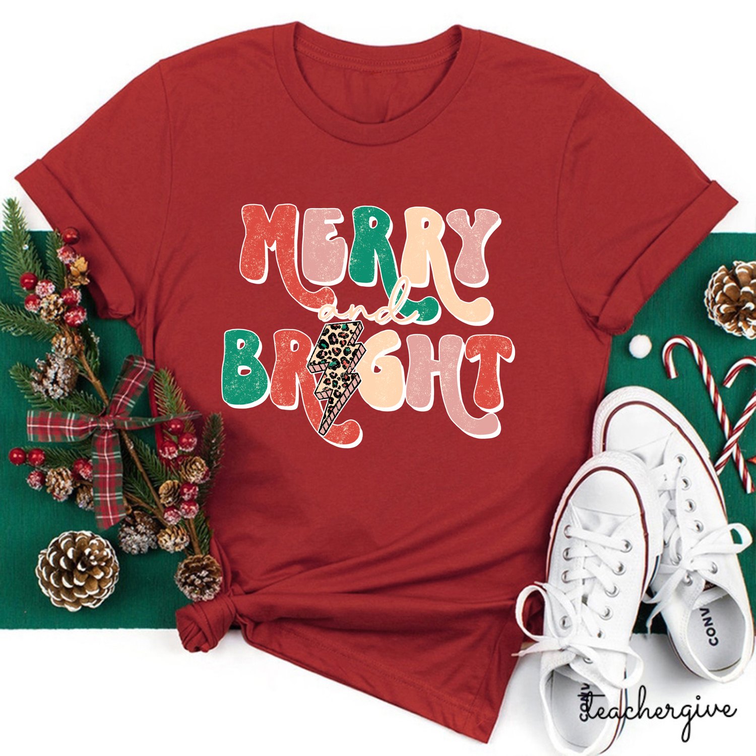 Merry And Bright Leopard Teacher T-Shirt