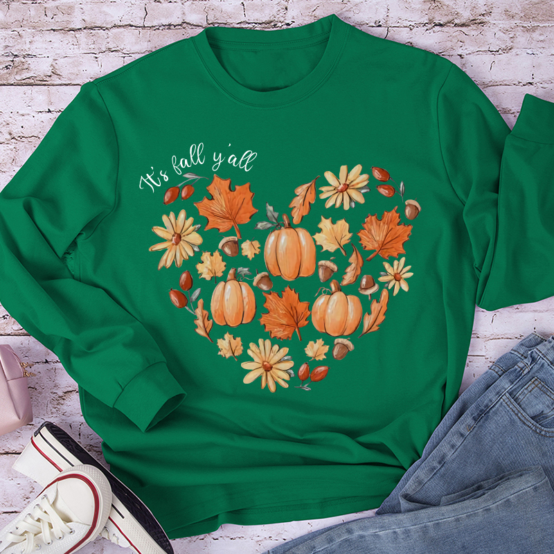 It's Fall Y'all The Heartbeat Of Fall Teacher Long Sleeve T-Shirt