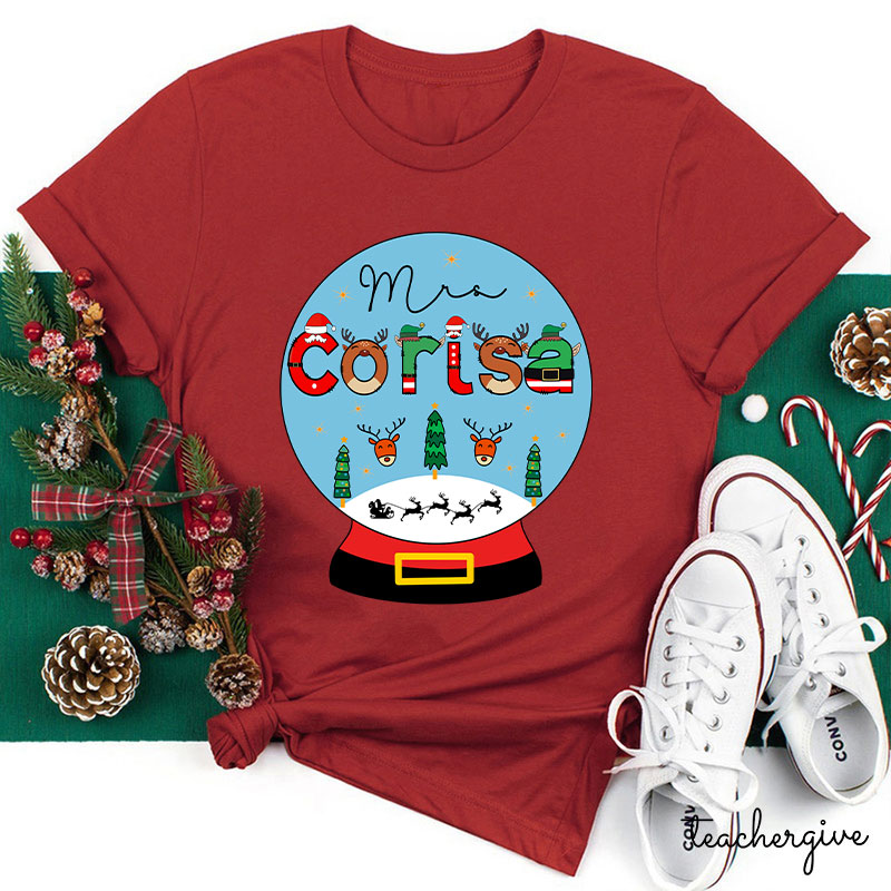 Personalized Merry Christmas Snow Scene Teacher T-Shirt