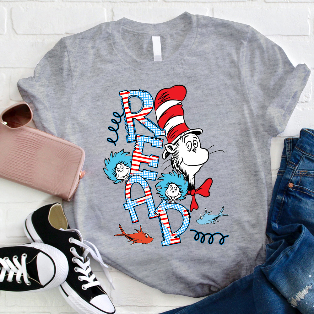 READ Letter Cat Wearing Hat T-Shirt
