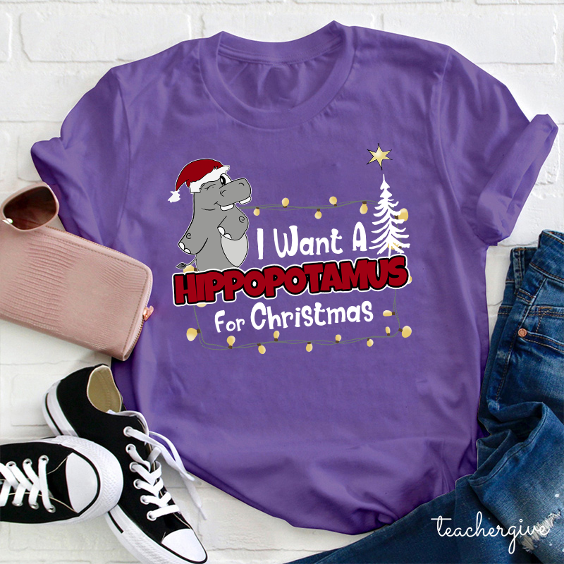 I Want A Hippopotamus For Christmas Teacher T-Shirt