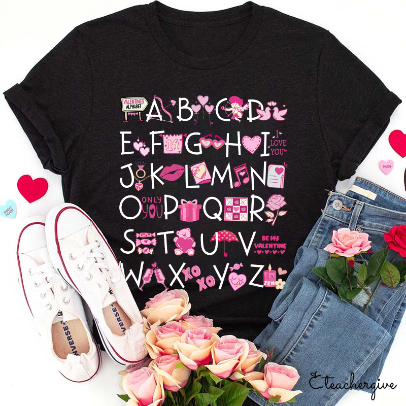 Valentine Vibes Alphabet Teacher T-Shirt