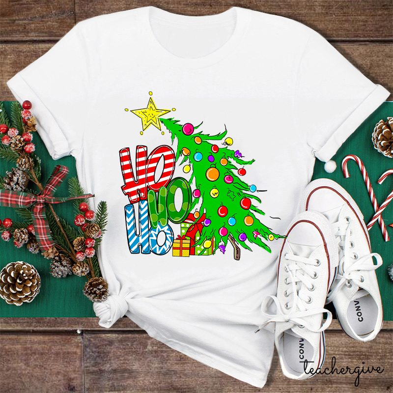 Ho Ho Ho Christmas Tree Teacher T-Shirt