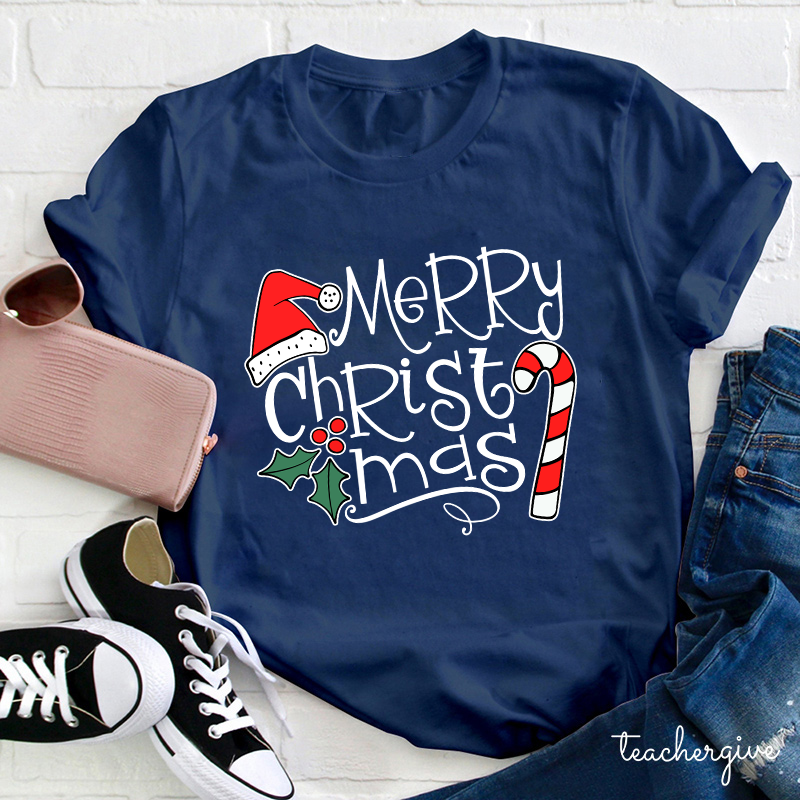 Merry Christmas Candy Canes Teacher T-Shirt