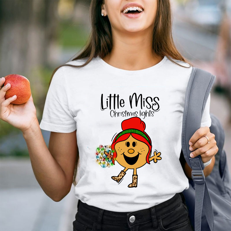 Little Miss Christmas Lights Teacher T-Shirt