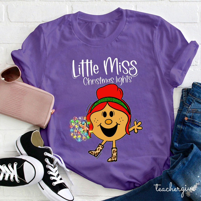 Little Miss Christmas Lights Teacher T-Shirt