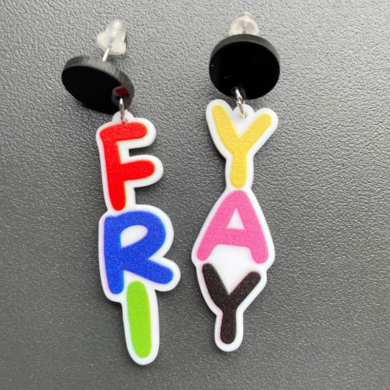 Friday Letter Colorful Stripe  Acrylic  Earrings