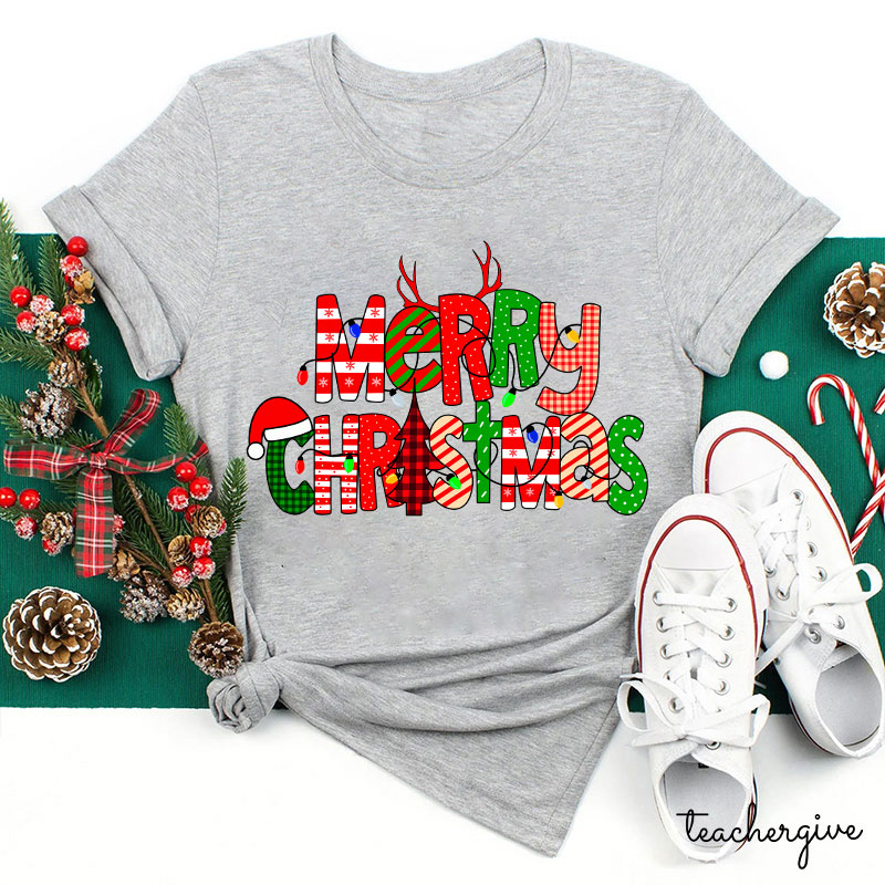 Merry Christmas With Rich Pattern Teacher T-Shirt