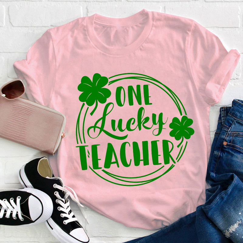 Circle Shamrocks One Lucky Teacher T-Shirt