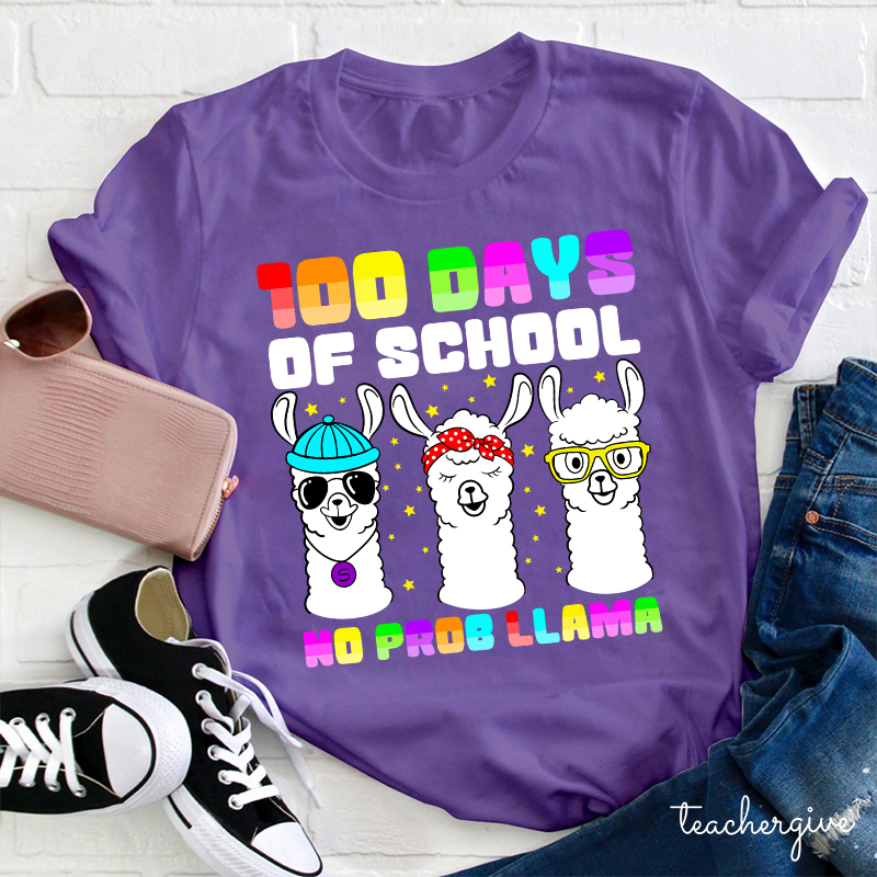 100 Days Of School No Prob Llama Teacher T-Shirt