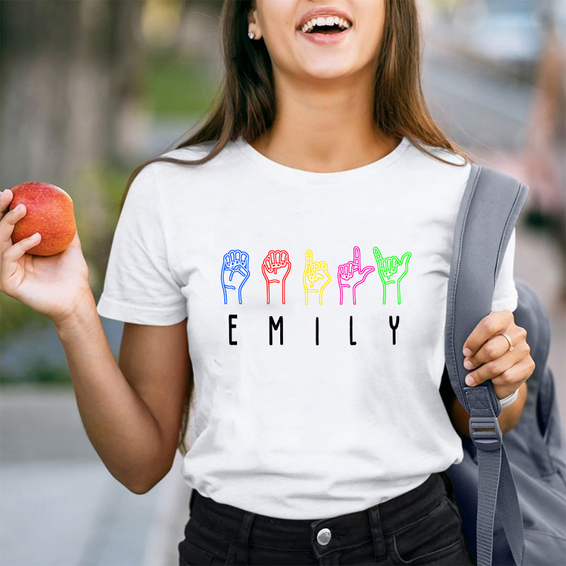 Personalized Name Alphabet Sign Language Teacher T-Shirt
