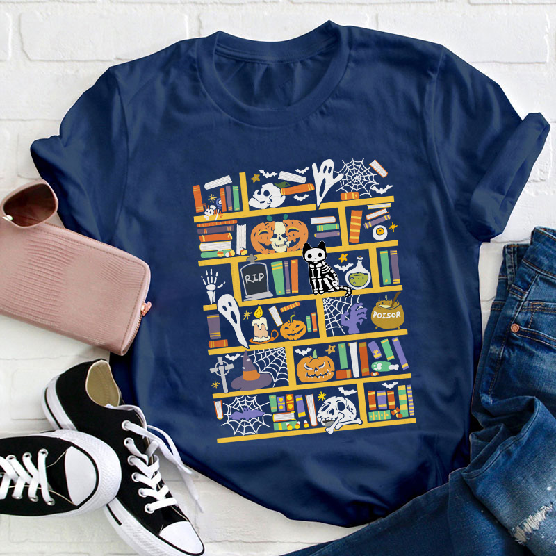 Halloween Bookshelf Teacher T-Shirt