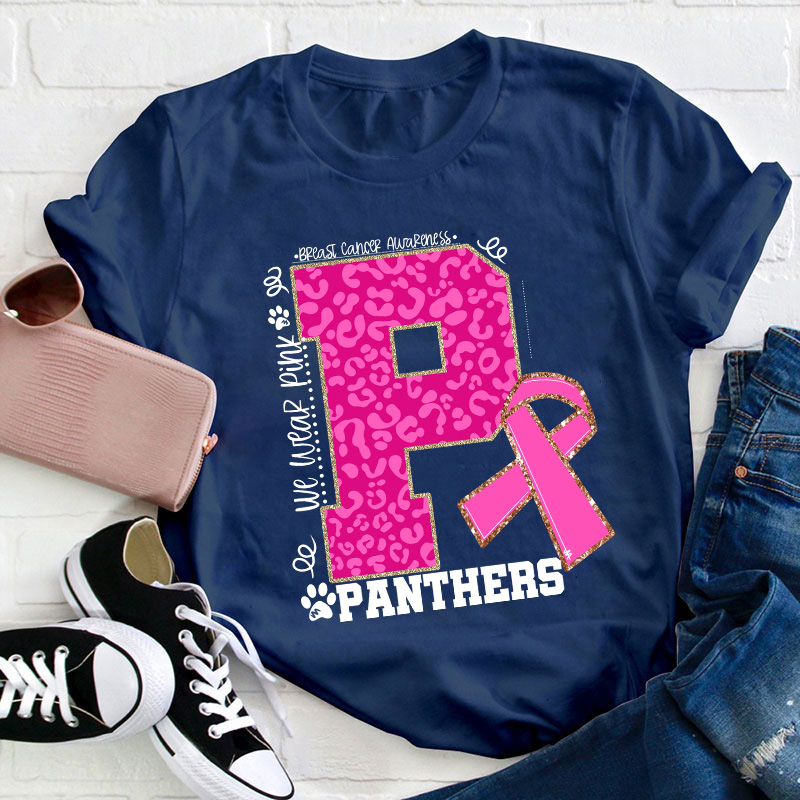 Personalized We Wear Pink Breast Cancer Teacher T-Shirt