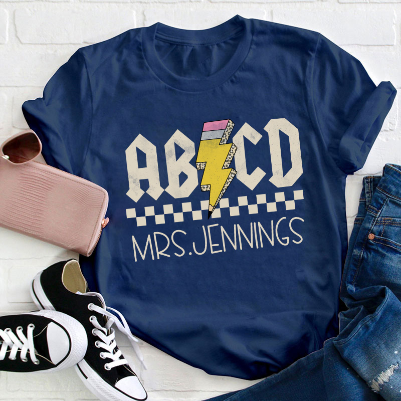 Personalized Name Alphabet And Lightning Pencil Teacher T-Shirt