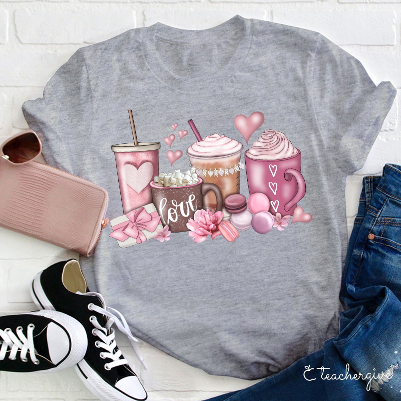 Love Drinks Valentine Teacher T-Shirt
