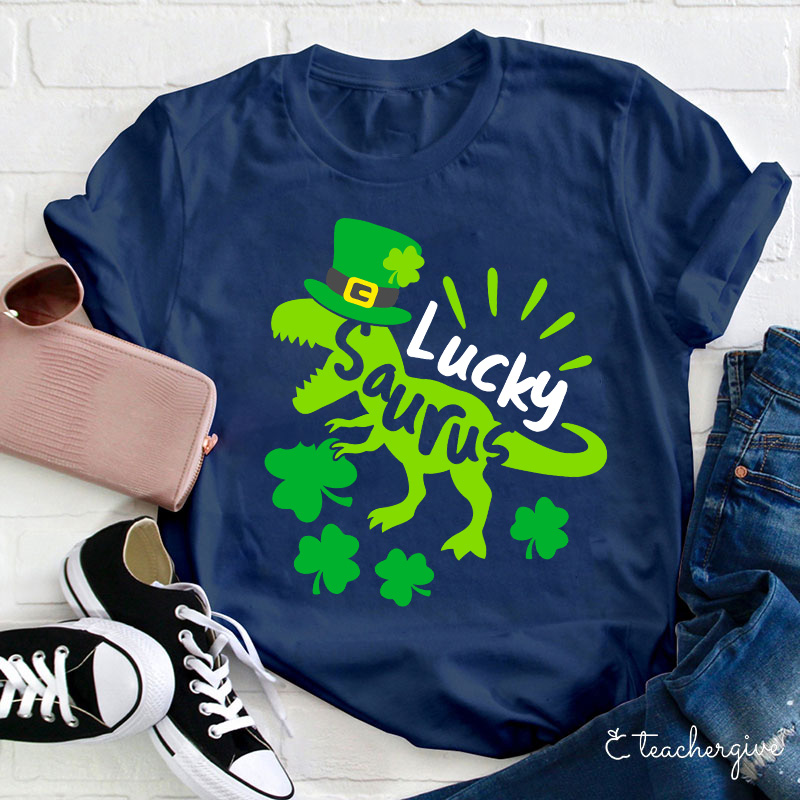 Luck Saurus Eating Clovers Teacher T-Shirt