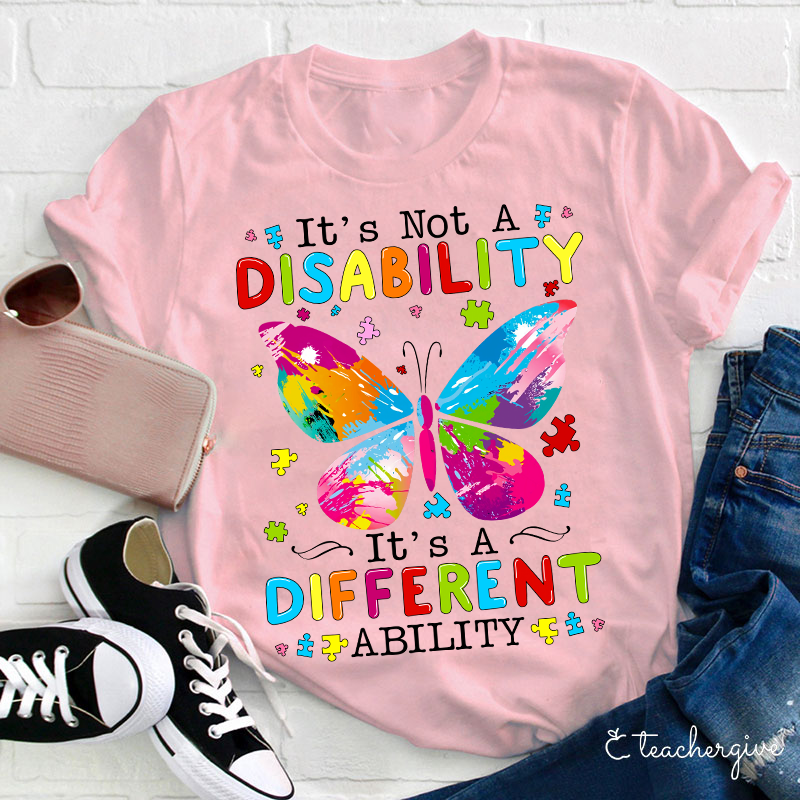Puzzle Butterfly It's A Different Ability Teacher T-Shirt
