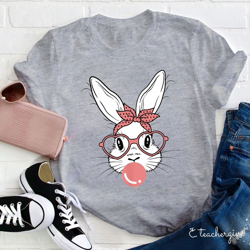 Bunny Blowing Bubbles Teacher T-Shirt