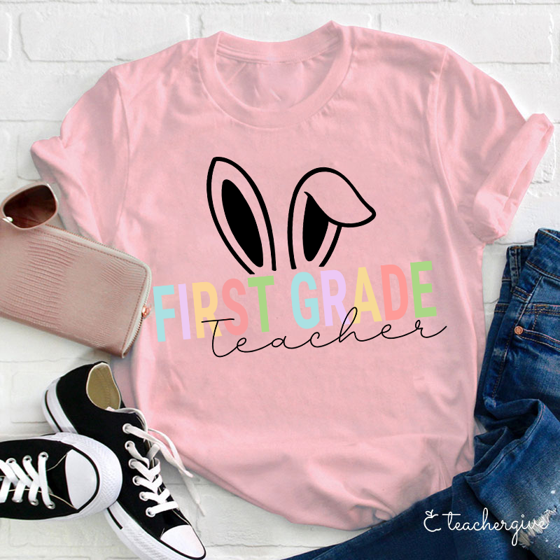 Personalized Grade Bunny Ears Teacher T-Shirt