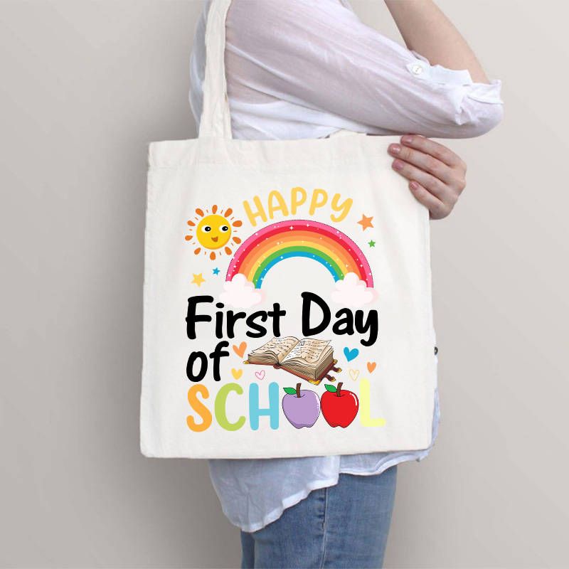 Happy First Day Of School Sunshine And Rainbow Tote Bag